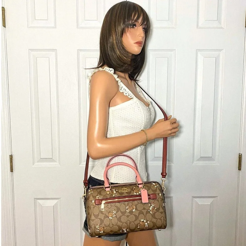 Coach Dancing Kitten Critters Print Signature Rowan Satchel Bag NWT - Picture 5 of 13